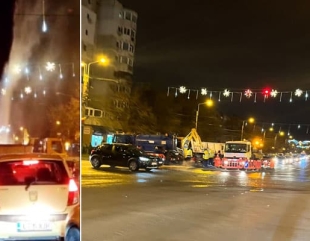 Fântână arteziană, după spargerea unei conducte