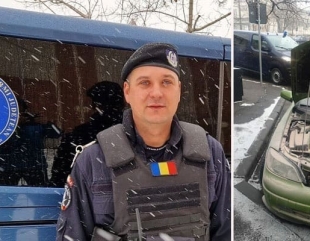 Șofer, a cărui mașină luase foc, salvat de un jandarm