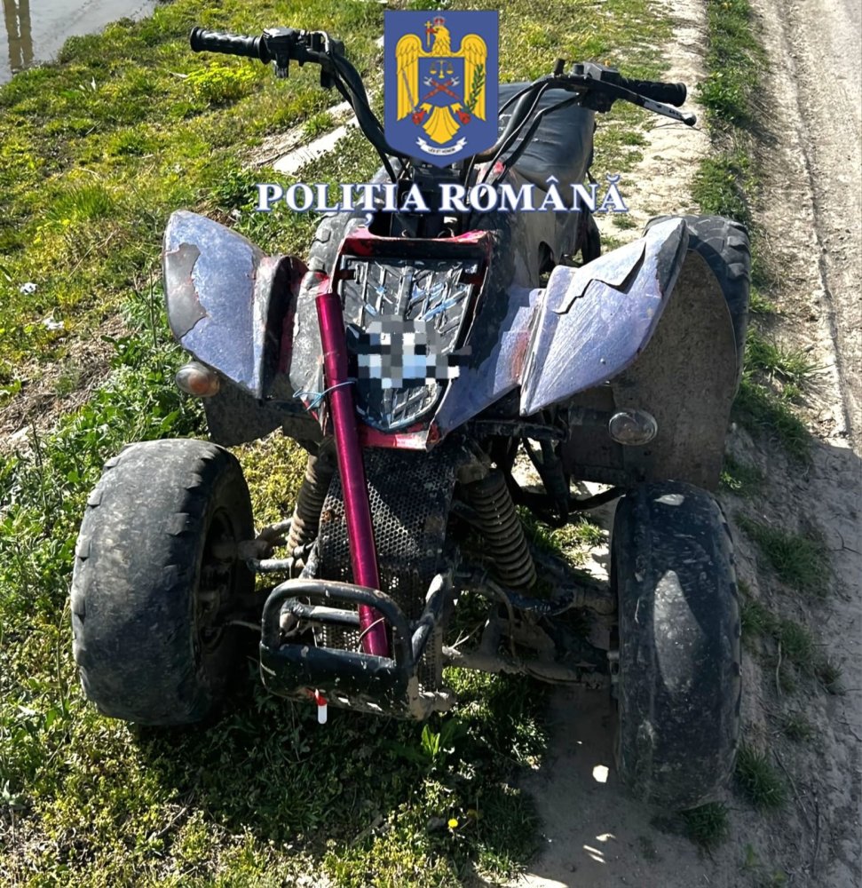 Minor beat și fără permis, prins în timp ce conducea un atv