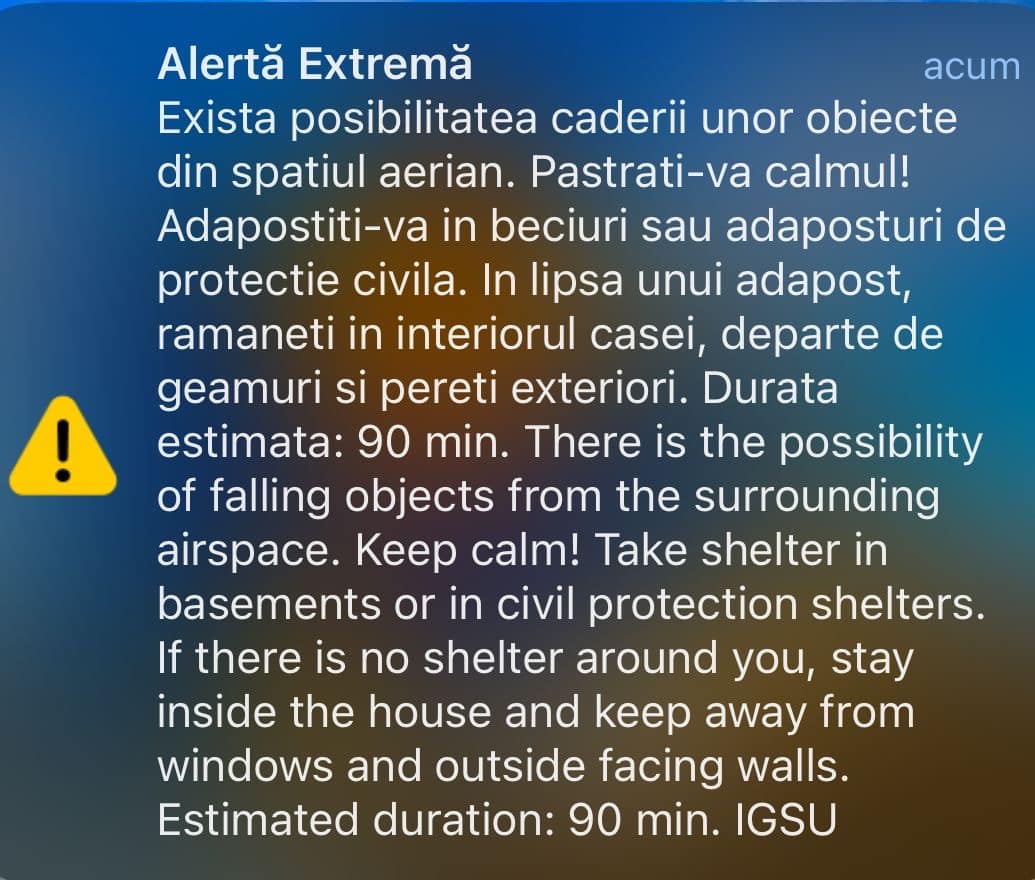 VIDEO: Alertă aeriană în nordul județului Tulcea. Au fost emise mesaje RO-Alert