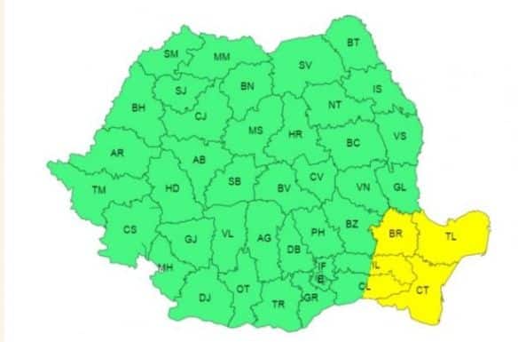 Cod galben de ploi și vijelii în Dobrogea și estul Munteniei