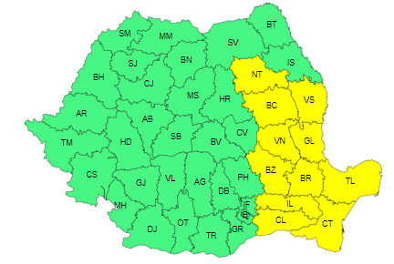 Constanța și Tulcea, sub cod galben de ploi și vânt