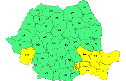 Cod galben de intensificări ale vântului în Dobrogea