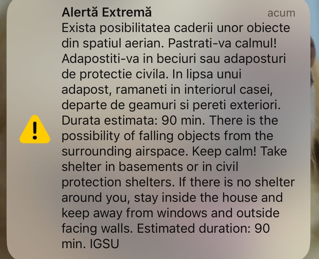Mesaj Ro-Alert în Tulcea: posibile căderi a unor obiecte din spațiu aerian