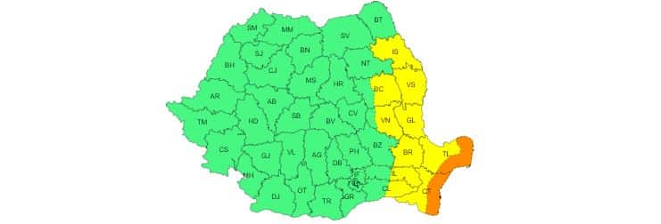 ANM: Cod portocaliu de vânt puternic pentru zona litoralului și deltei