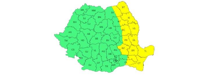 Constanța și Tulcea, sub cod galben de ploi și vânt