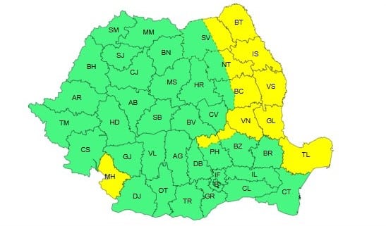 Cod galben de intensificări ale vântului în județul Tulcea