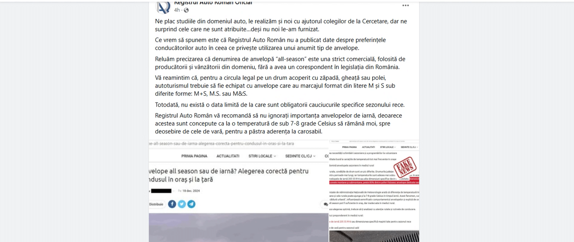 RAR dezminte un fake news despre anvelope