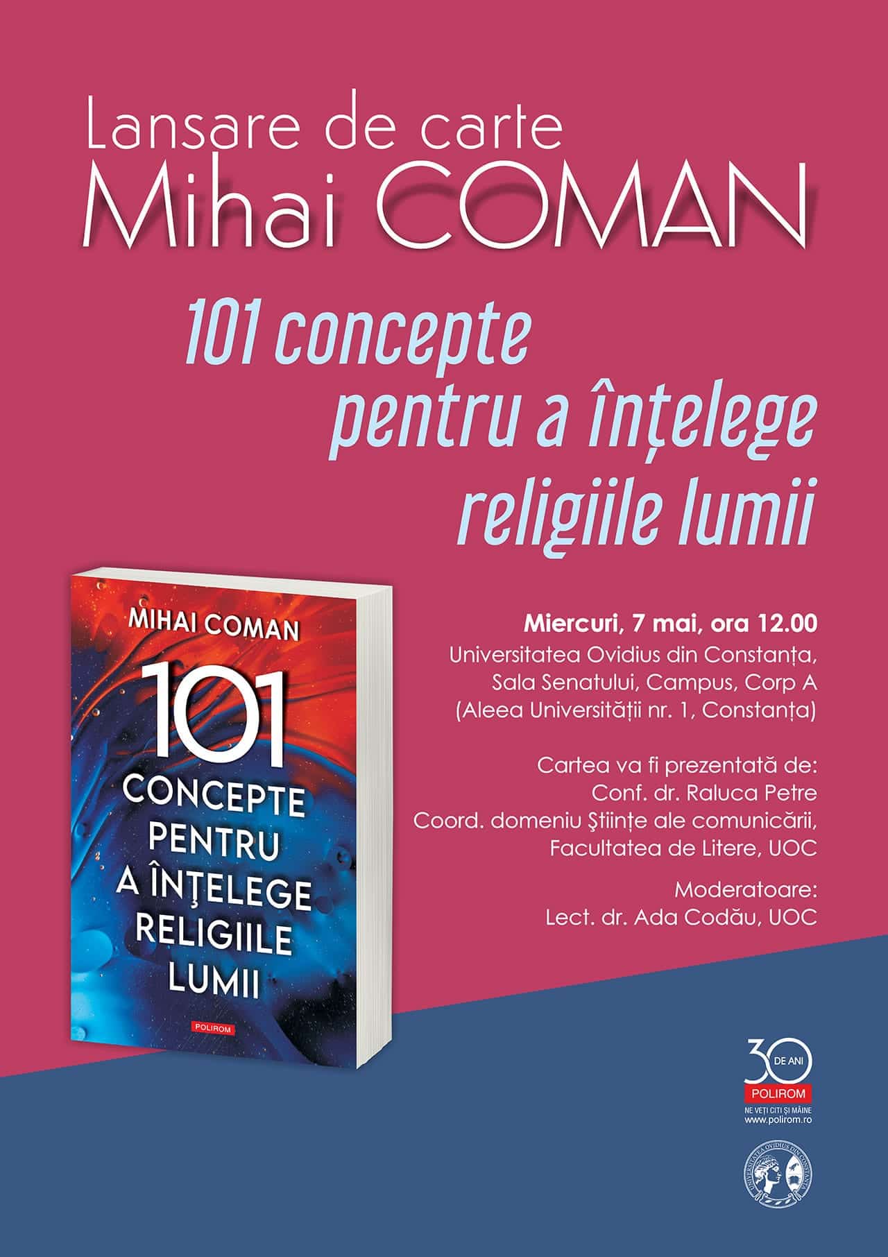 Lansare de carte la Universitatea „Ovidius”: Mihai Coman prezintă lucrarea „101 concepte pentru a înțelege religiile lumii”