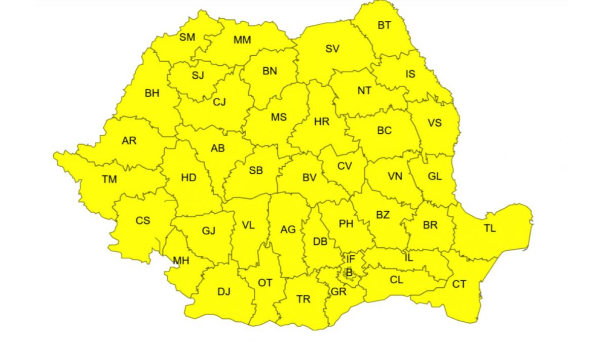 ANM: Cod galben de vânt puternic și instabilitate atmosferică accentuată în toată România