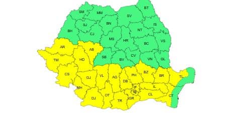 Cod Galben de caniculă și disconfort termic emis pentru mai multe regiuni, inclusiv Dobrogea