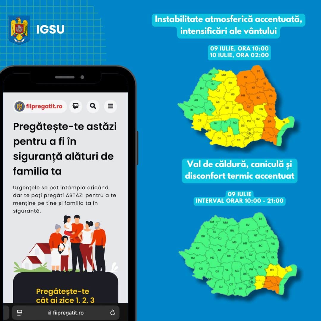 Averse torențiale, grindină și temperaturi record în mai multe regiuni, inclusiv Dobrogea: Recomandările IGSU pentru populație