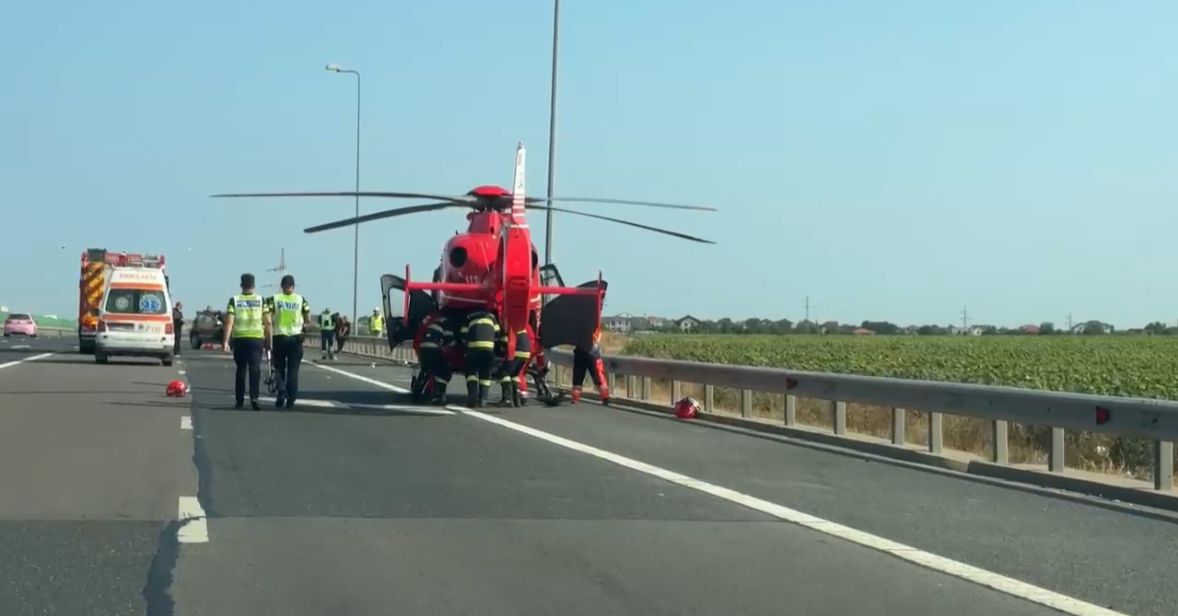 FOTO/VIDEO: Accident rutier pe A4, cu trei victime. A intervenit elicopterul SMURD