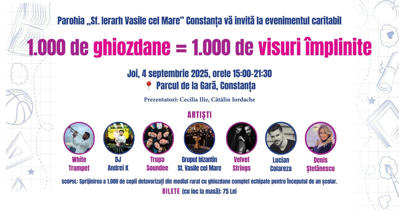 „1.000 de ghiozdane, 1.000 de vise împlinite”, concert caritabil pentru copiii din mediul rural