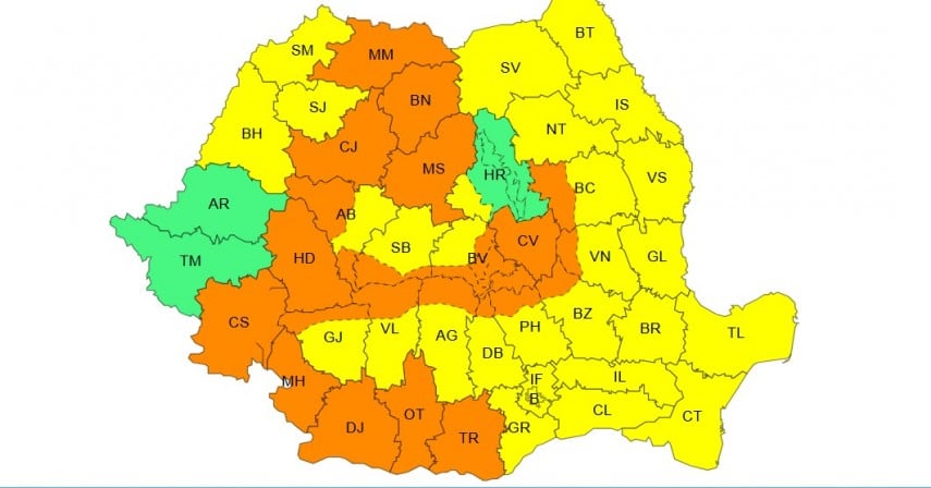 ANM: Cod galben de vijelii, grindină și ploi torențiale în mai multe zone, inclusiv Dobrogea