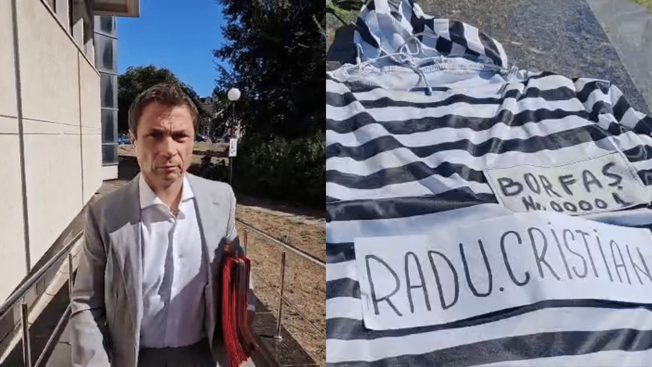 VIDEO: Primarul Mangaliei, Cristian Radu, întâmpinat de activistul „Ceaușescu” la Curtea de Apel din Constanța