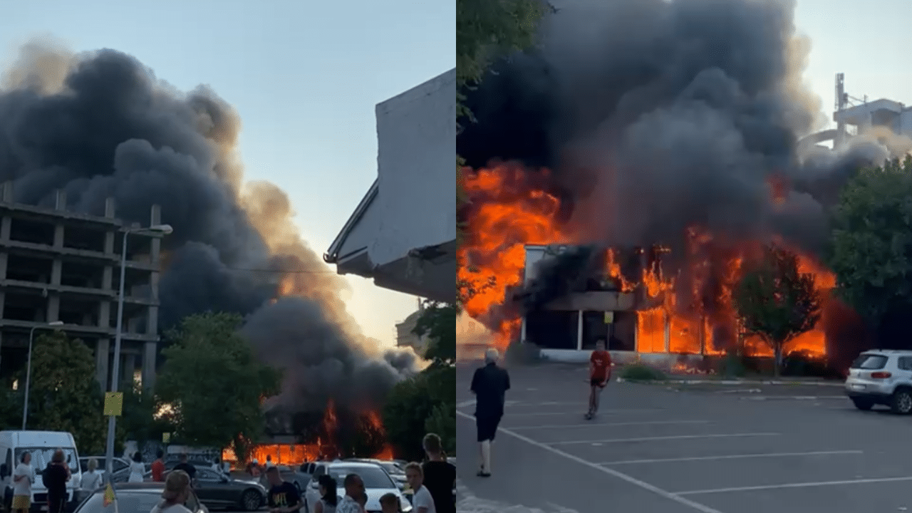 FOTO/VIDEO: Incendiu violent la fostul club Bellagio din Stațiunea Mamaia. Fumul gros se vede de la câțiva kilometri distanță