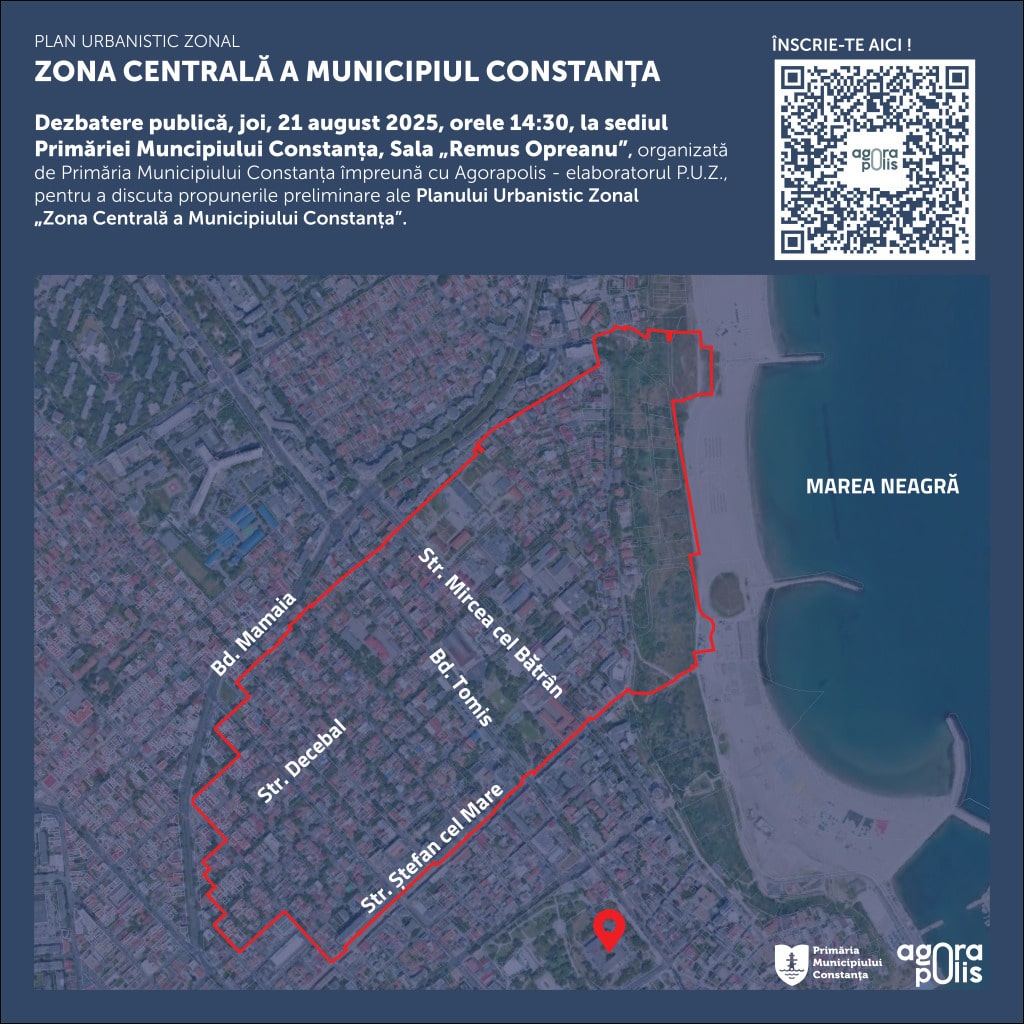 Consultare publică pentru PUZ „Zona Centrală a municipiului Constanța”: Primăria invită cetățenii să-și exprime opinia