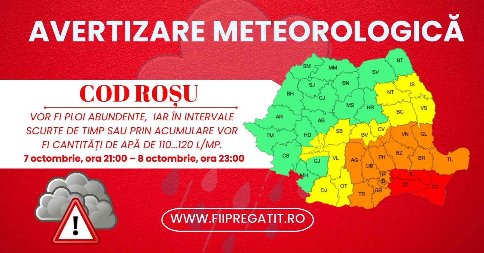 ISU Constanța: recomandări speciale pentru codul roșu de ploi abundente