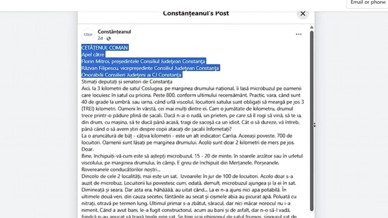 Dobrogea uitată! Microbuzele nu intră în satele Coslugea, Canlia și Izvoarele, iar oamenii sunt nevoiți să traverseze o pădure plină de șacali