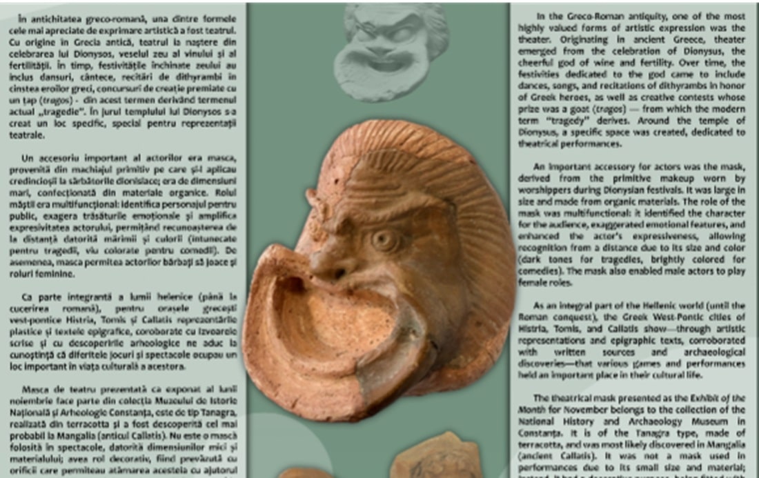 Exponatul lunii, la Muzeul de Istorie Națională și Arheologie Constanța: Sub semnul Thaliei. Mască de teatru de tip Tanagra