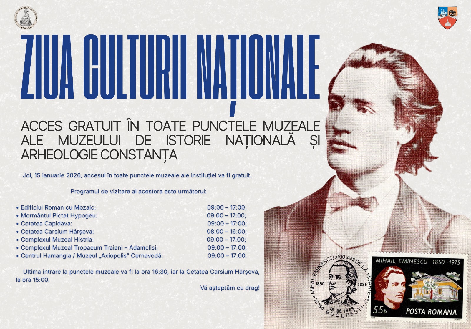 De Ziua Culturii Naționale, acces gratuit în toate punctele muzeale ale MINA Constanța