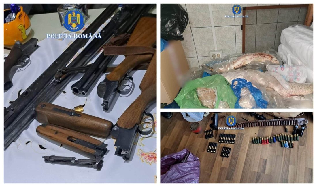 Descinderi la Băneasa într-un dosar de braconaj. Oamenii legii au ridicat peste 50 de kilograme de carne și arme de vânătoare