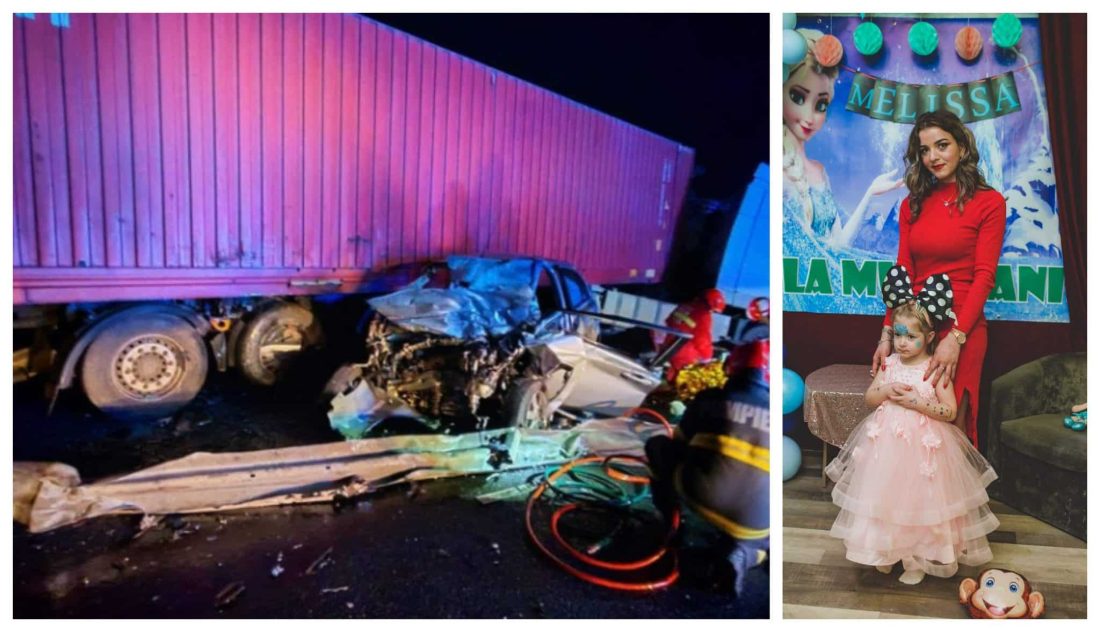 Două vieți curmate într-un accident pe A1. Corina și fetița ei de doar 5 anișori s-au stins după ce mașina a intrat sub un TIR
