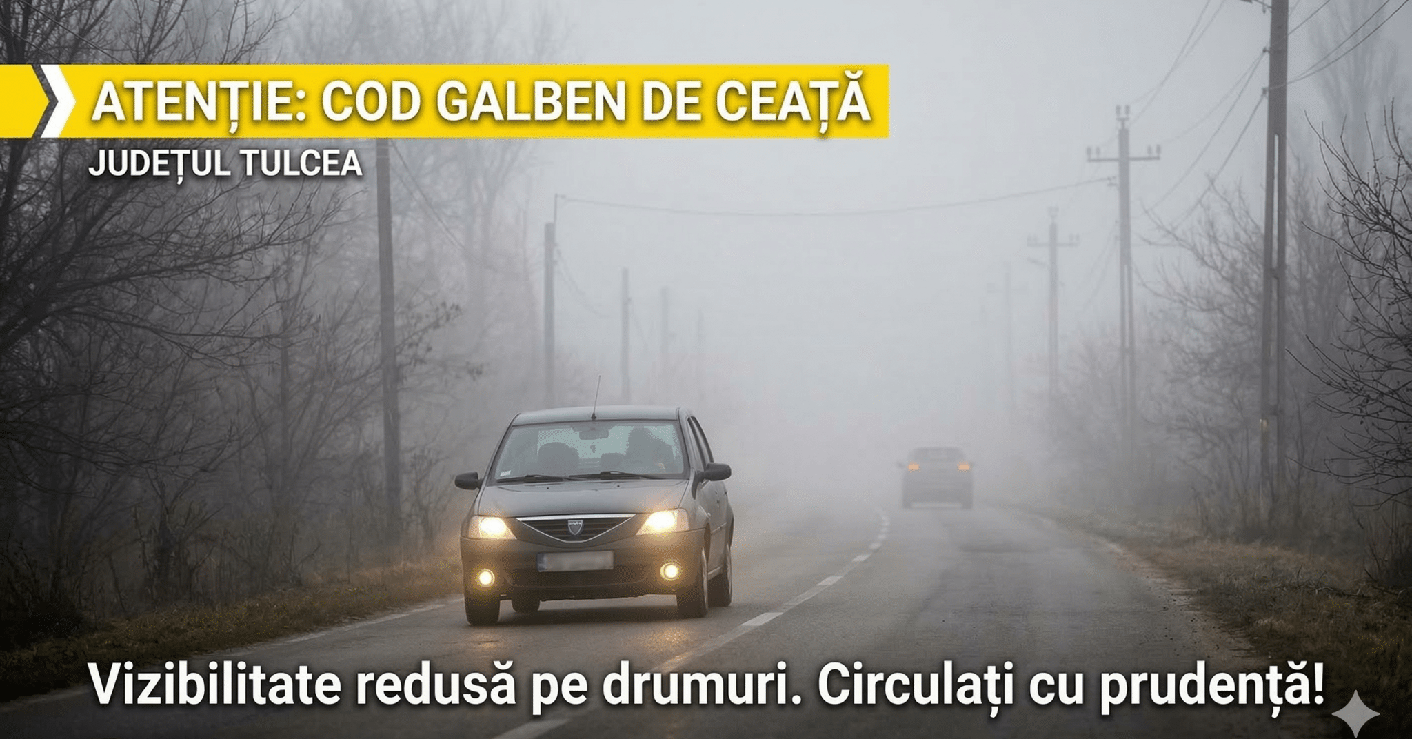Alerta pentru Tulcea! Ceața face ca vizibilitatea să fie sub 50m!