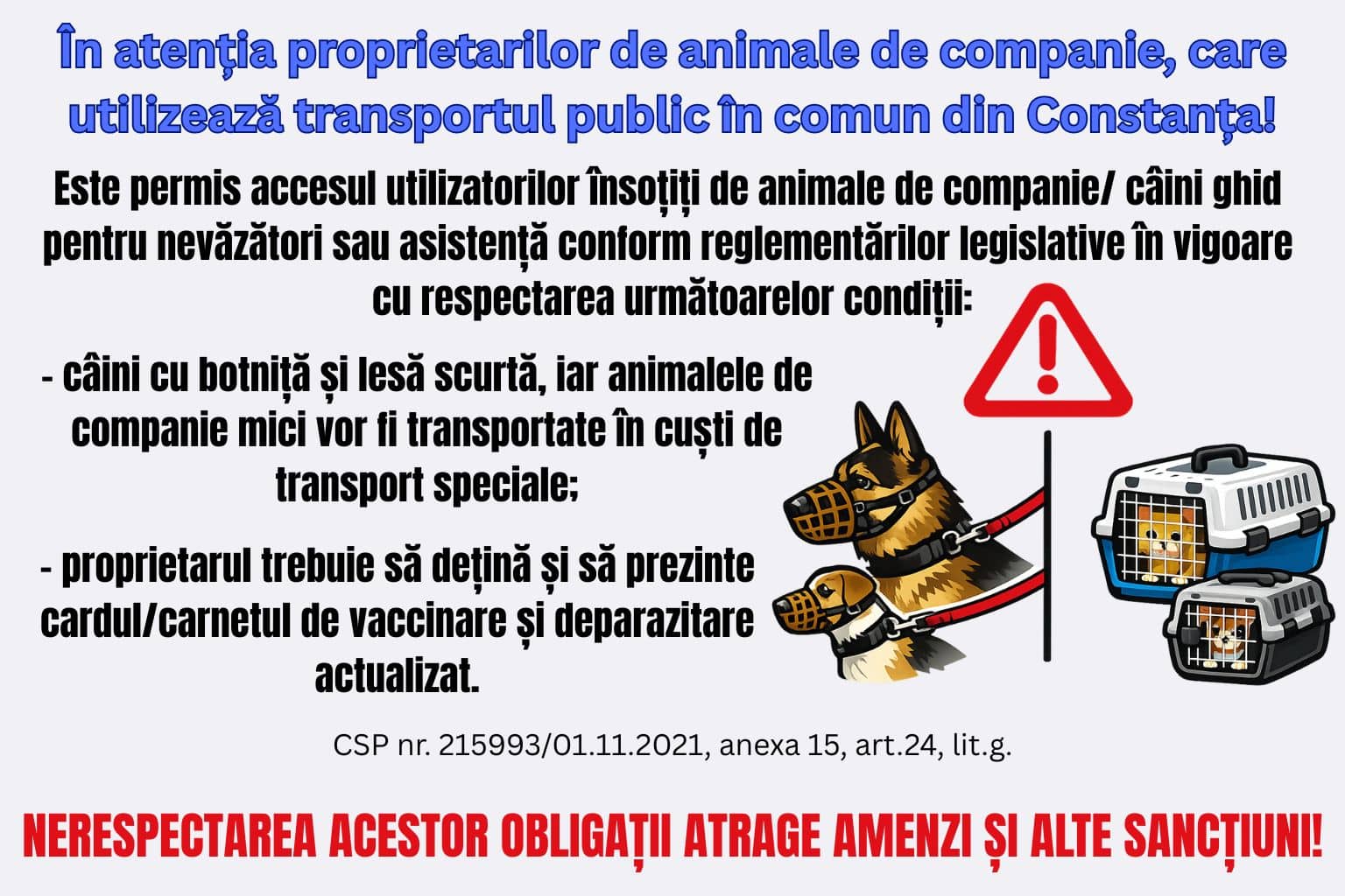CT BUS, anunț pentru proprietarii de animale de companie
