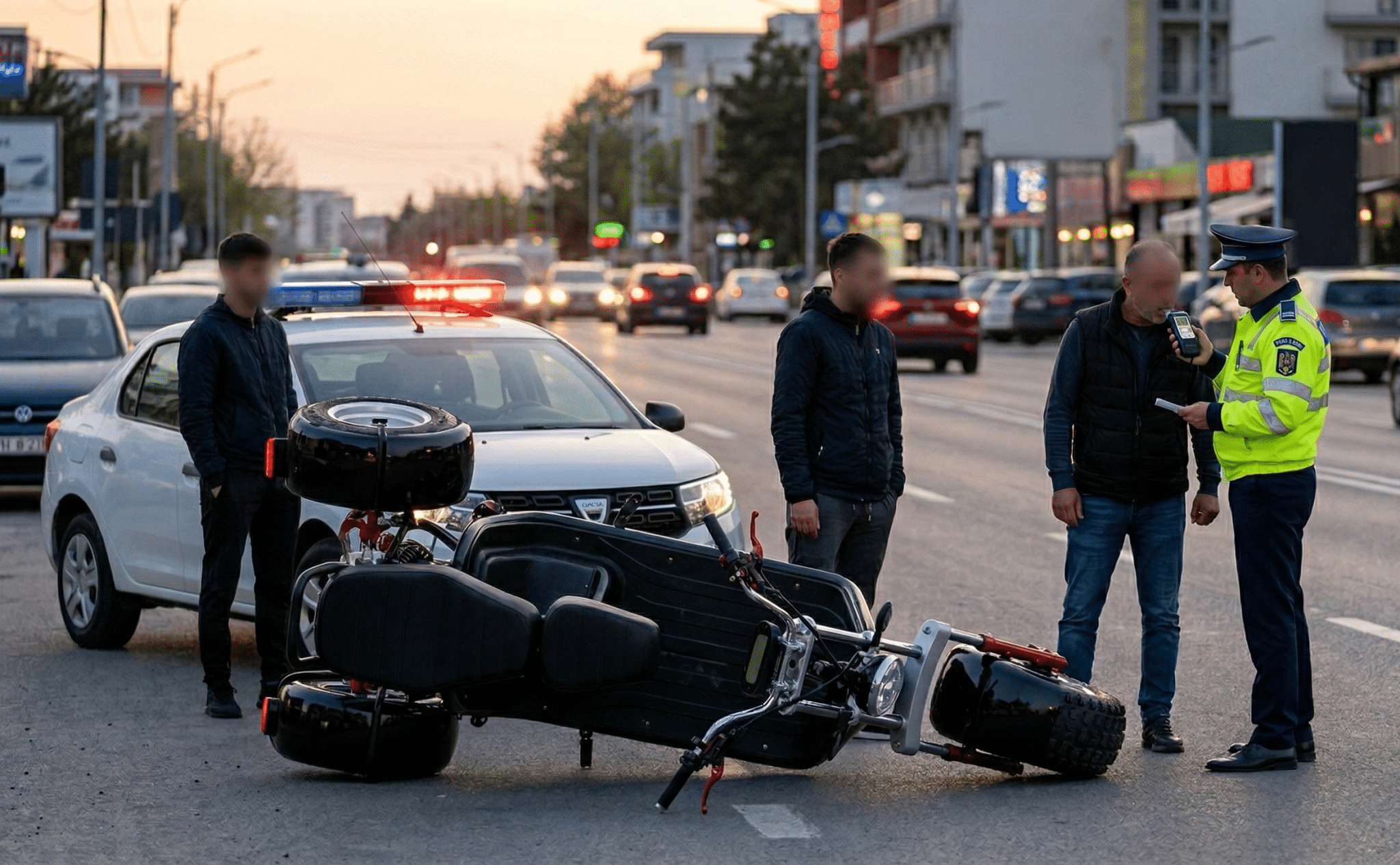 Șofer băut, prins de poliție după ce s-a răsturnat cu un triciclu în Mamaia și a fugit