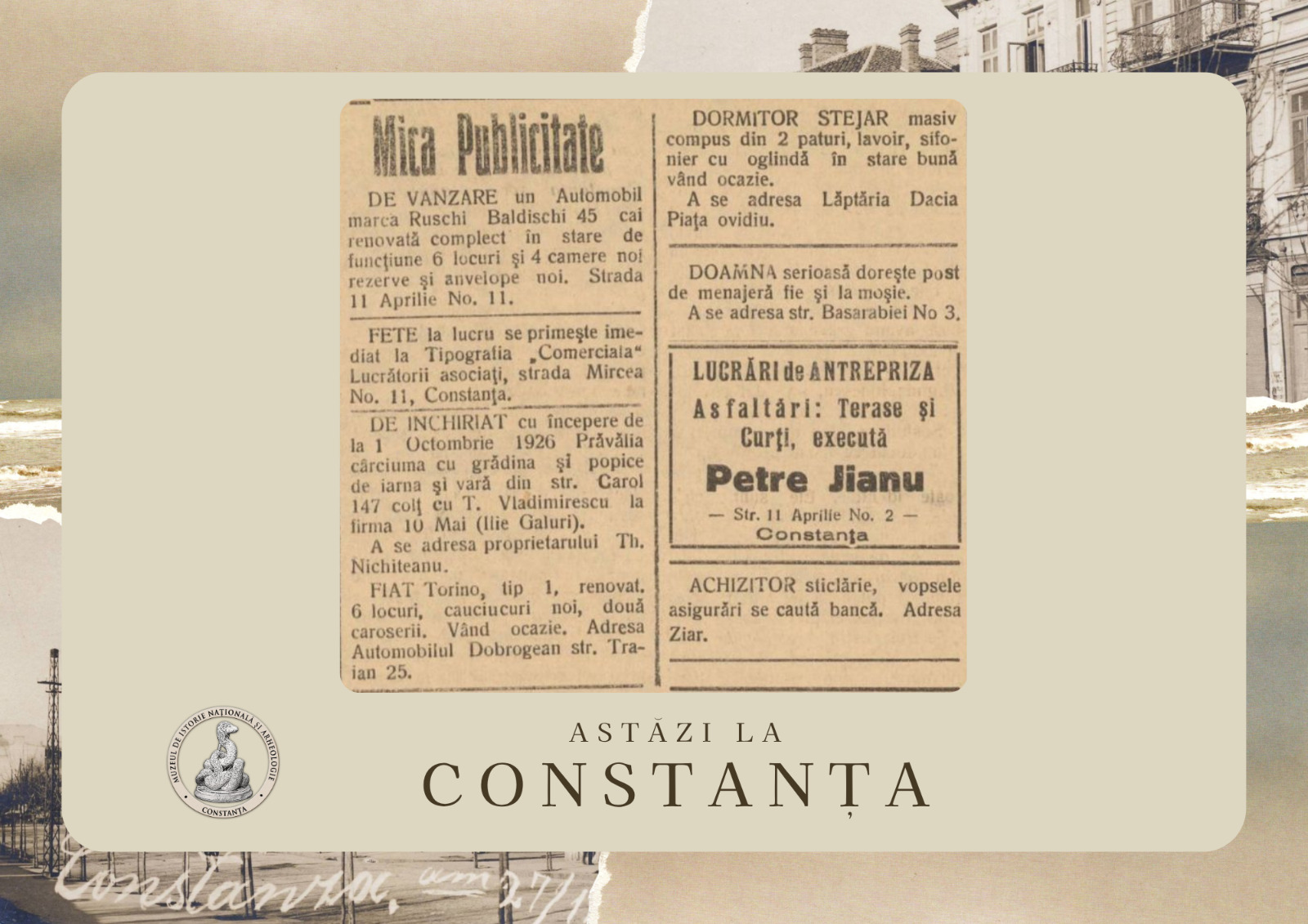 „Astăzi la Constanța”, calendar istoric 16 iunie – Mica Publicitate