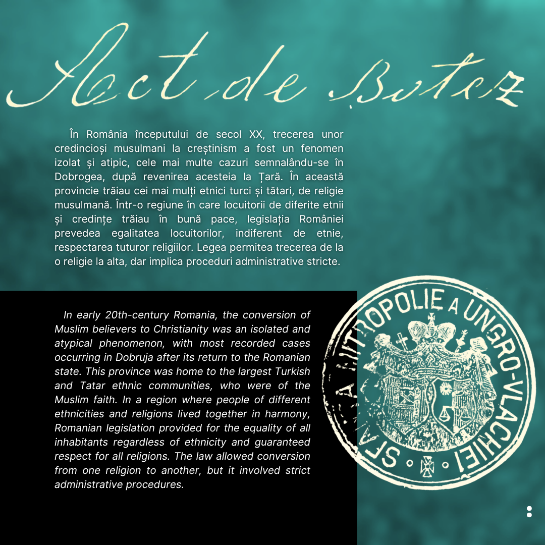 EXPONATUL LUNII IUNIE 2026. Act de botez. Un musulman trecut la ortodoxie. 1906