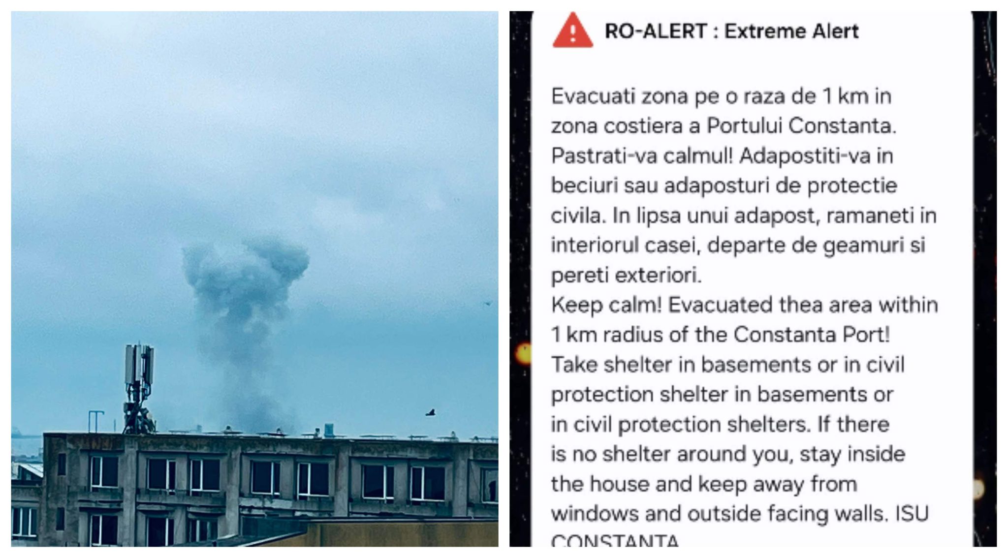 Mesaje RO-ALERT după explozia din Portul Constanța! „Adăpostiți-vă în beciuri sau adăposturi”