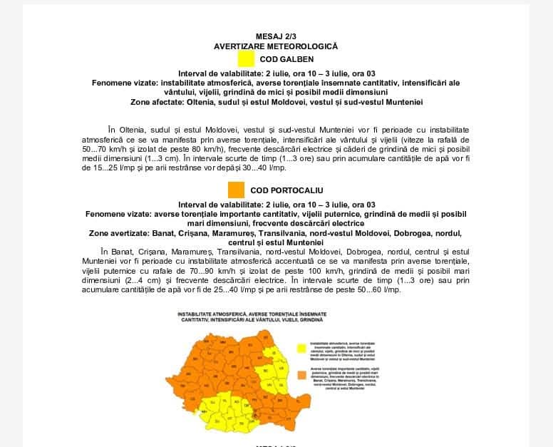 Primăria Valu lui Traian avertizează: Cod portocaliu de vreme severă