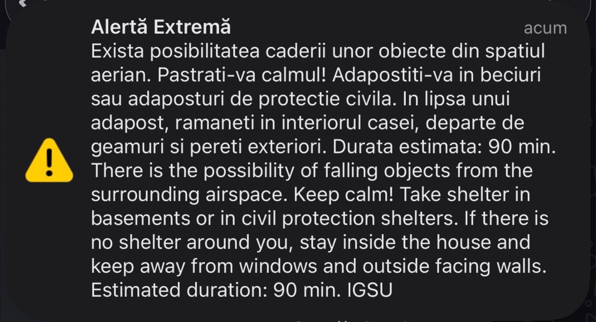Mesaj RO-Alert pentru nordul județului Tulcea. „Adăpostiți-vă în beciuri sau adăposturi de protecție civilă”