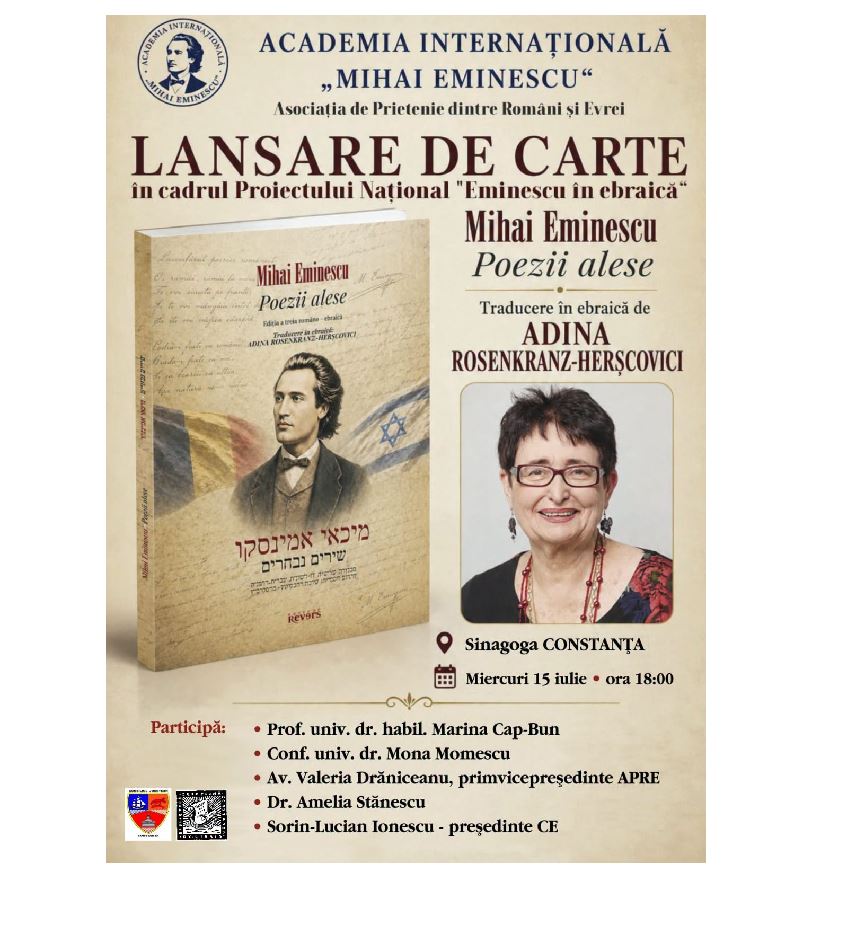 Eminescu, tradus în limba ebraică. Lansare de carte la Sinagoga din Constanța