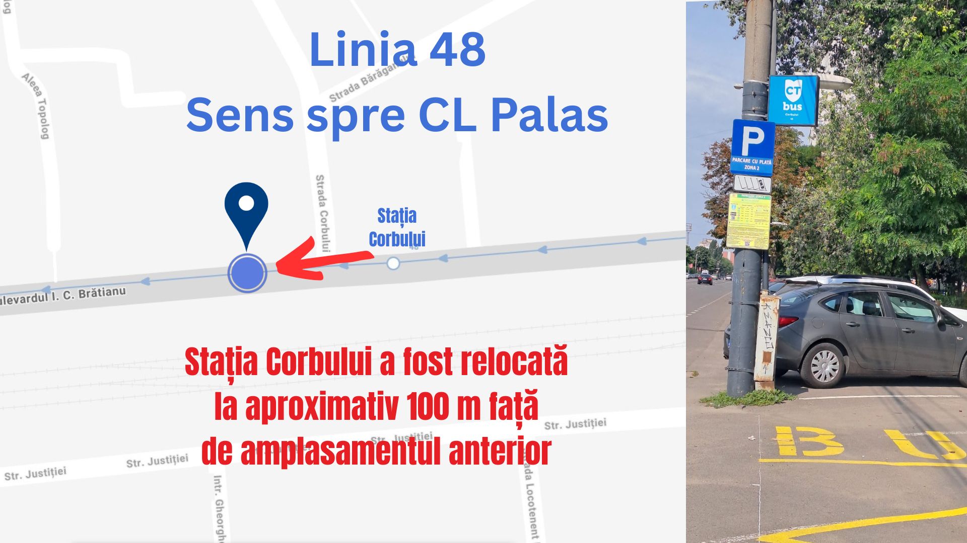 Anunț CT BUS cu privire la stația „Corbului”