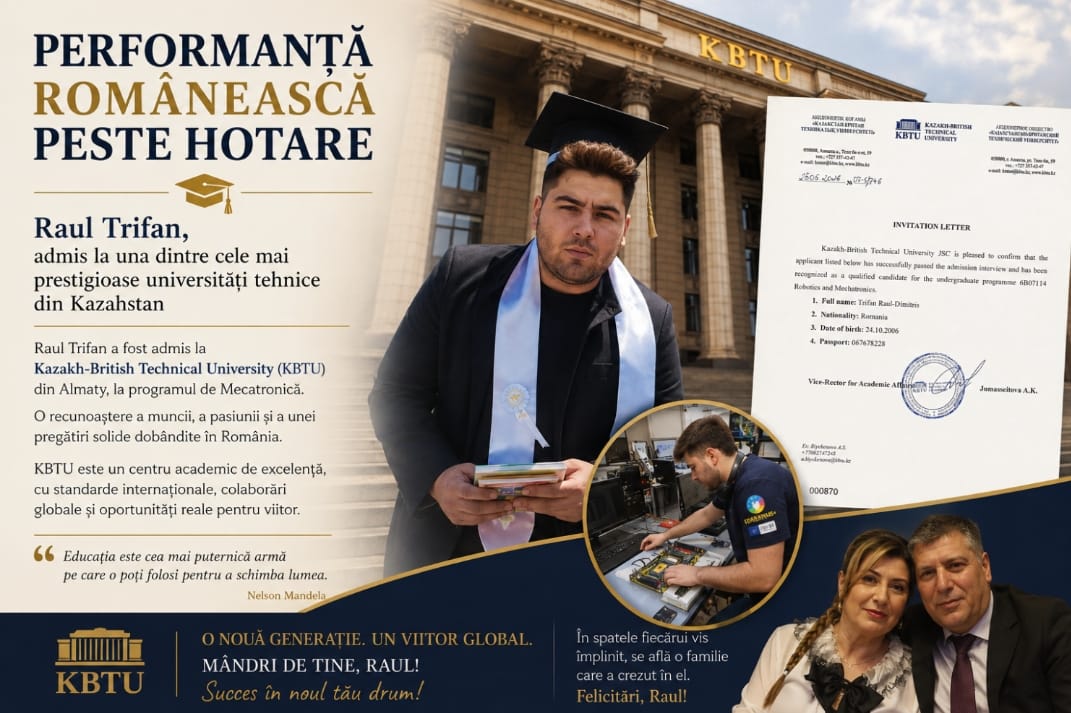 Performanță românească peste hotare: elevul constănțean Raul Trifan, admis la una dintre cele mai prestigioase universități tehnice din Kazahstan!