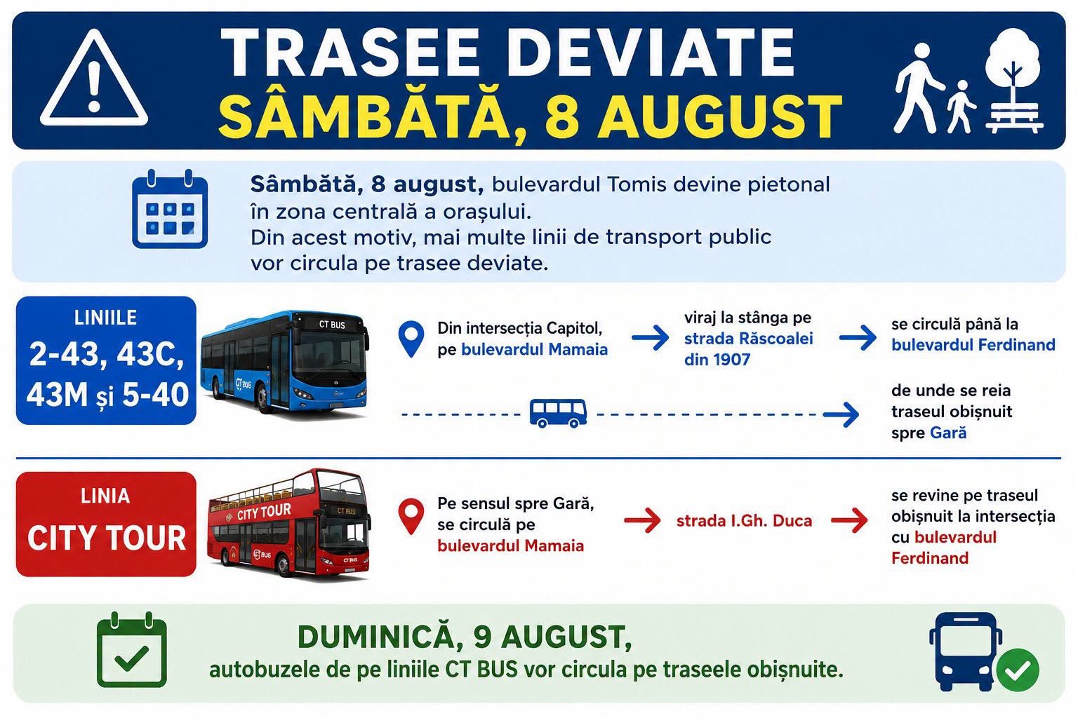 Trasee modificate sâmbătă pentru mai multe autobuze din Constanța. Ce trebuie să știe călătorii